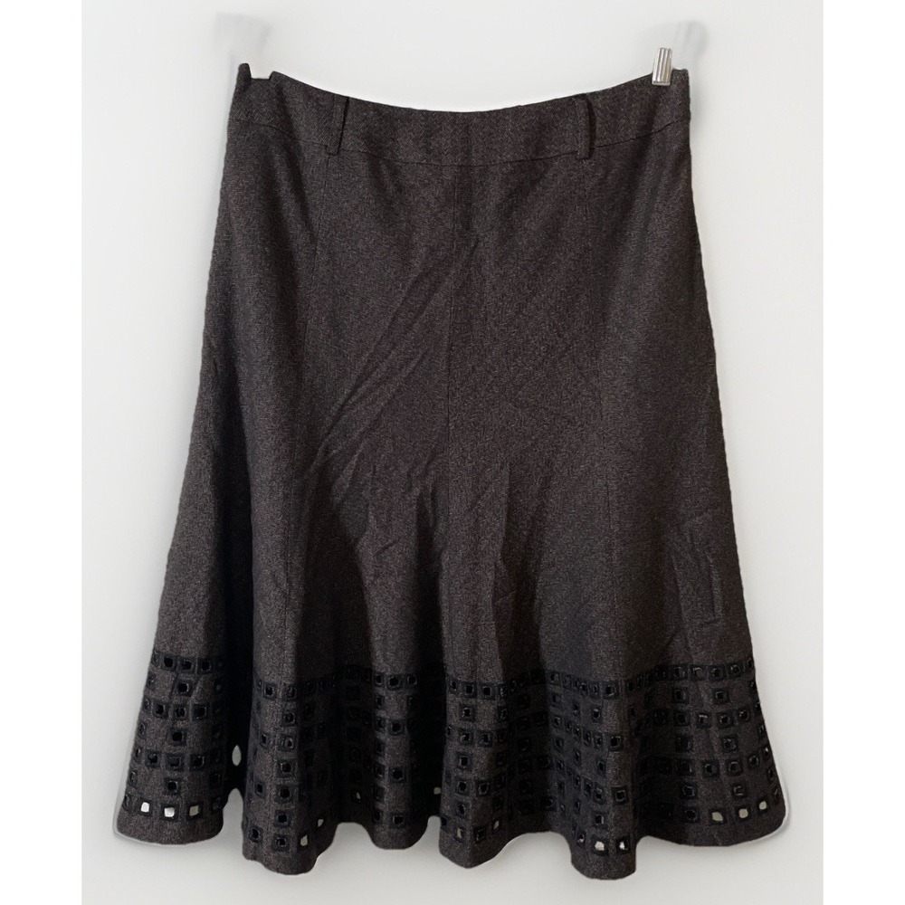 Nygard Brown Chevron Square Cutout A-Line Below Knee Flare Brown‎ Skirt Women 10